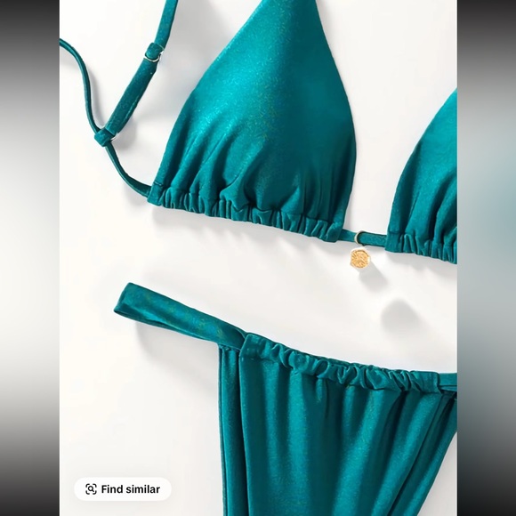 Teal Triangle Ruched Bikini Set Size Small - Picture 4 of 10